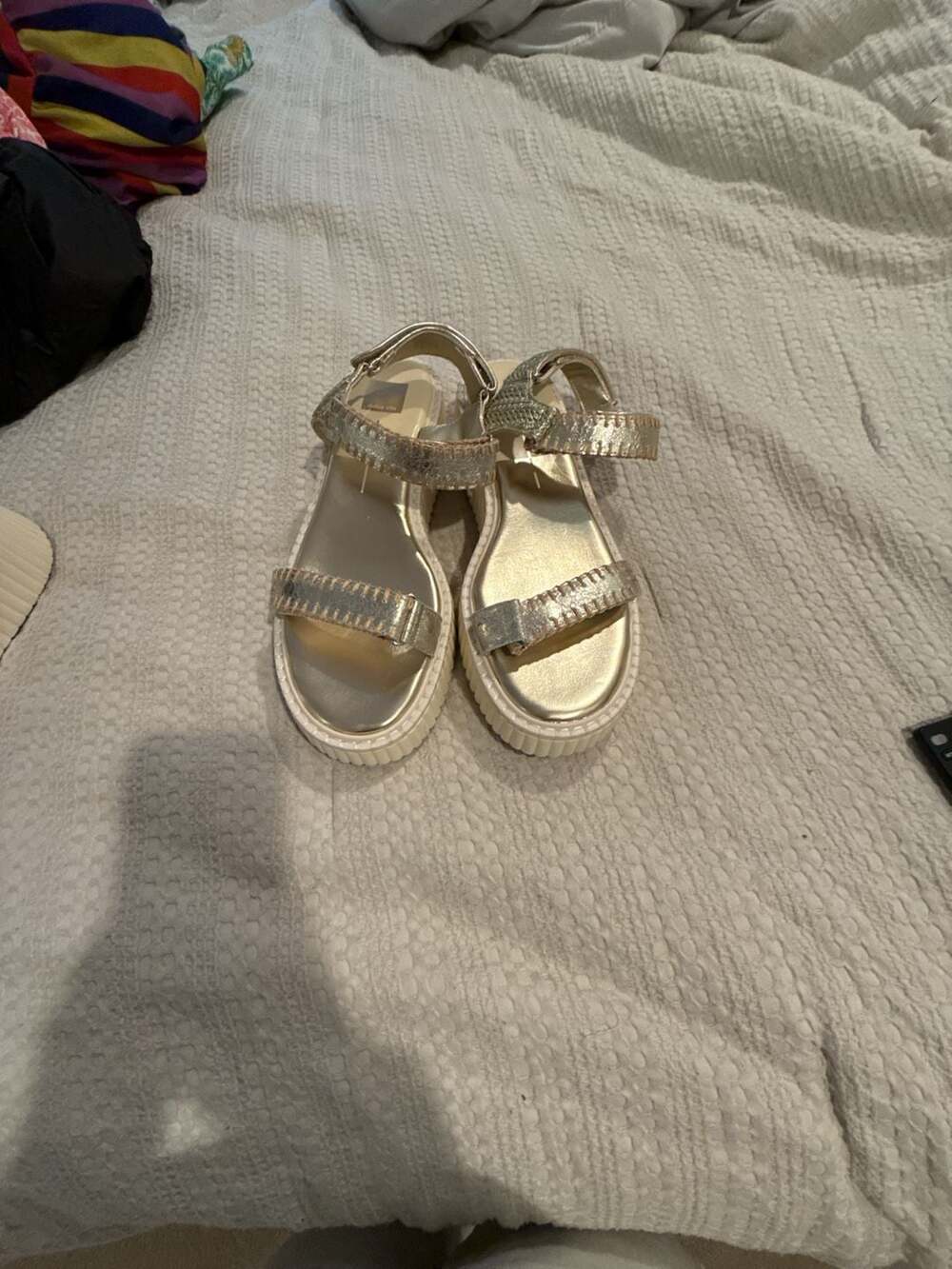 Dolce Vita Debra Metallic Leather Platform Sandals Gold Size 12
